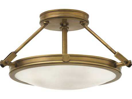 Hinkley Collier 3-Light Heritage Brass Glass Bowl Semi Flush Mount