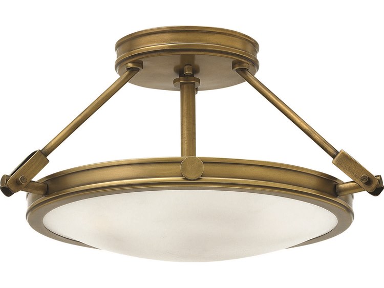 Hinkley Collier 3-Light Heritage Brass Glass Bowl Semi Flush Mount
