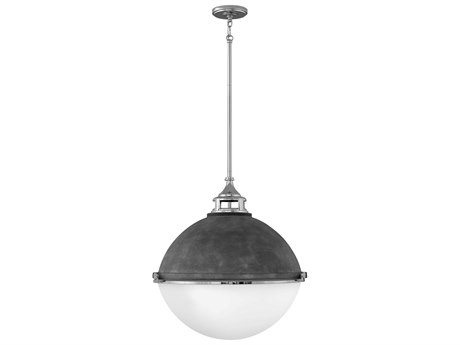 Hinkley Fletcher 3-Light Aged Zinc With Polished Nickel Gray Glass Globe Pendant