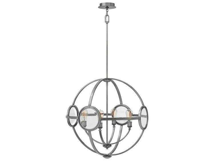 Hinkley Fulham 4-Light Polished Antique Nickel Glass Candelabra Round Chandelier