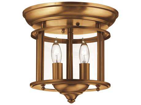 Hinkley Gentry 9" 2-Light Heirloom Brass Glass Cylinder Flush Mount