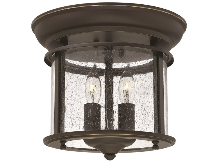 Hinkley Gentry 2-Light Olde Bronze Glass Cylinder Flush Mount