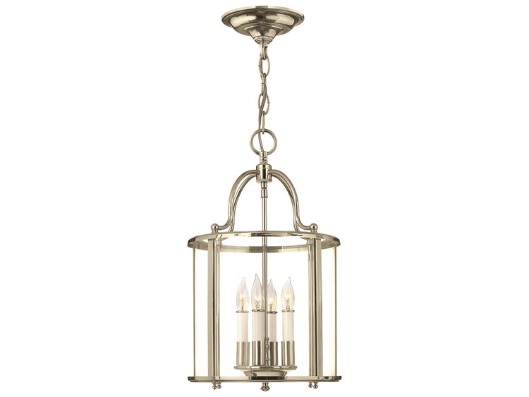 Hinkley Gentry 4-Light Polished Nickel Glass Candelabra Cylinder Chandelier