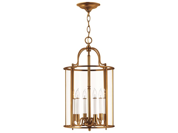 Hinkley Gentry 6-Light Heirloom Brass Glass Candelabra Cylinder Chandelier