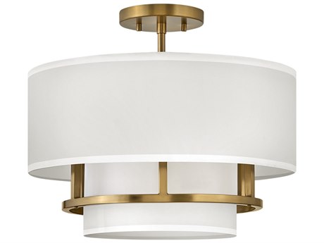 Hinkley Graham 3-Light Lacquered Brass White Drum Semi Flush Mount