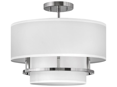 Hinkley Graham 3-Light Polished Nickel White Drum Semi Flush Mount