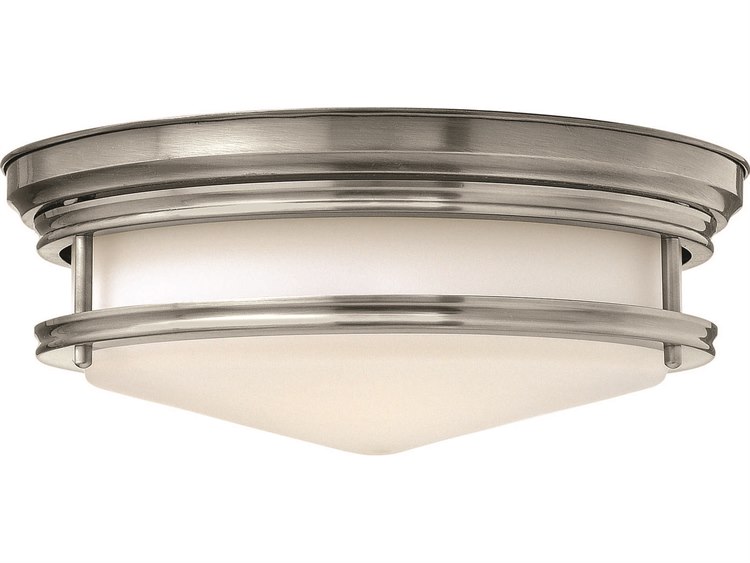 Hinkley Hadley 3-Light Antique Nickel Glass Drum Flush Mount