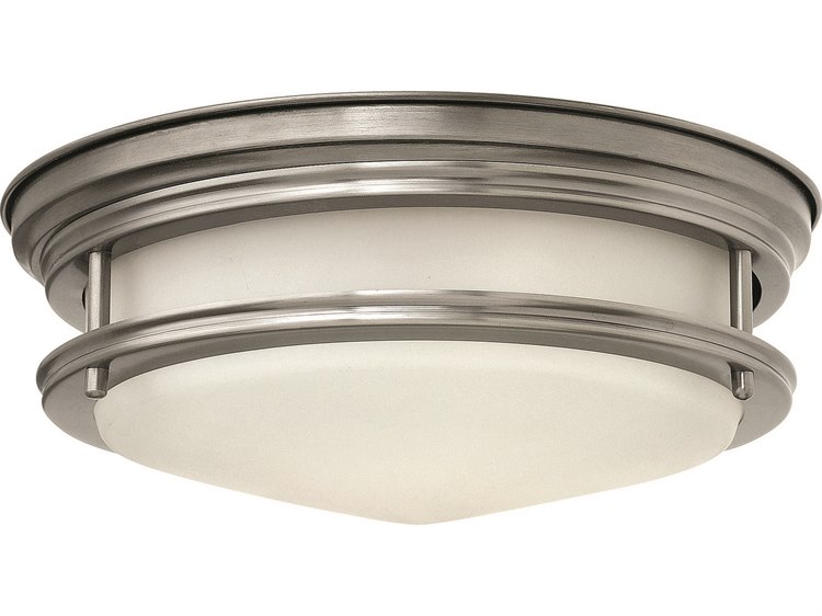 Hinkley Hadley 2-Light Antique Nickel Glass Drum Flush Mount