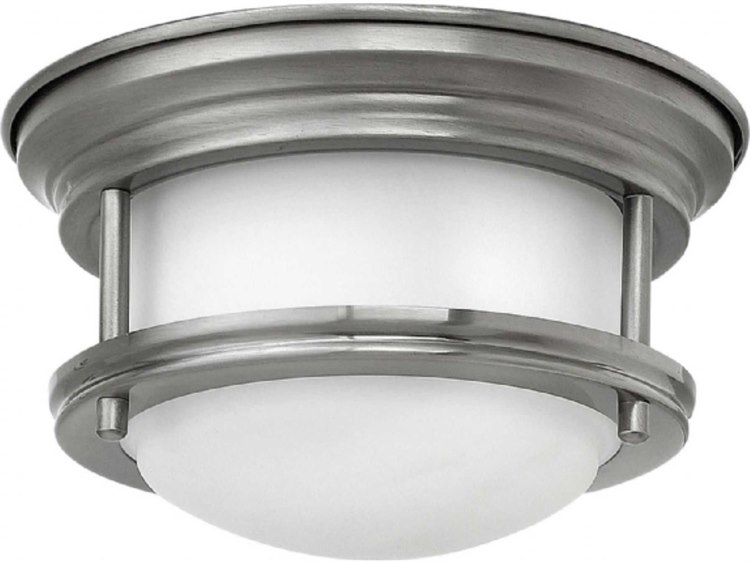 Hinkley Hadley Antique Nickel Glass LED Drum Flush Mount