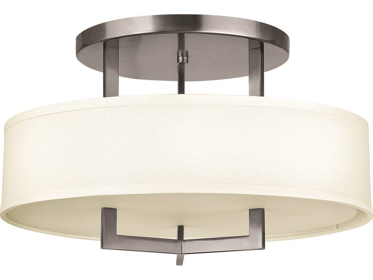 Hinkley Hampton 3-Light Antique Nickel Drum Semi Flush Mount
