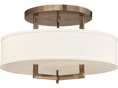 Hinkley Hampton 3-Light Brushed Bronze Drum Semi Flush Mount