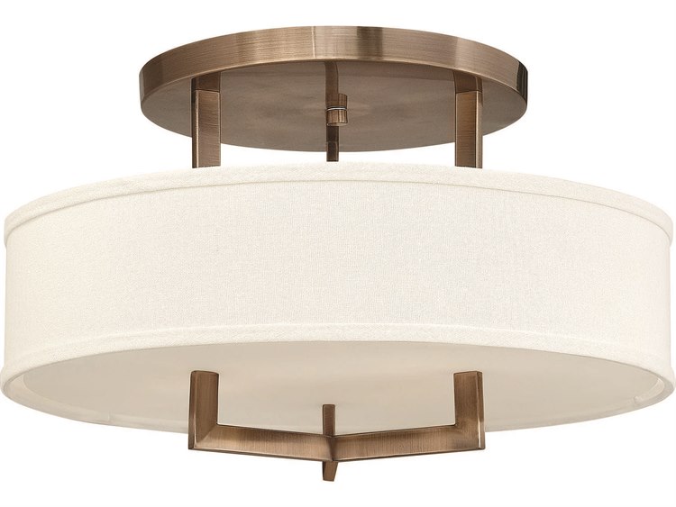 Hinkley Hampton 3-Light Brushed Bronze Drum Semi Flush Mount