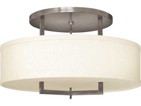Hinkley Hampton 3-Light Antique Nickel Drum Semi Flush Mount