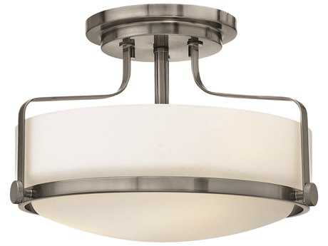 Hinkley Harper 3-Light Brushed Nickel Glass Drum Semi Flush Mount