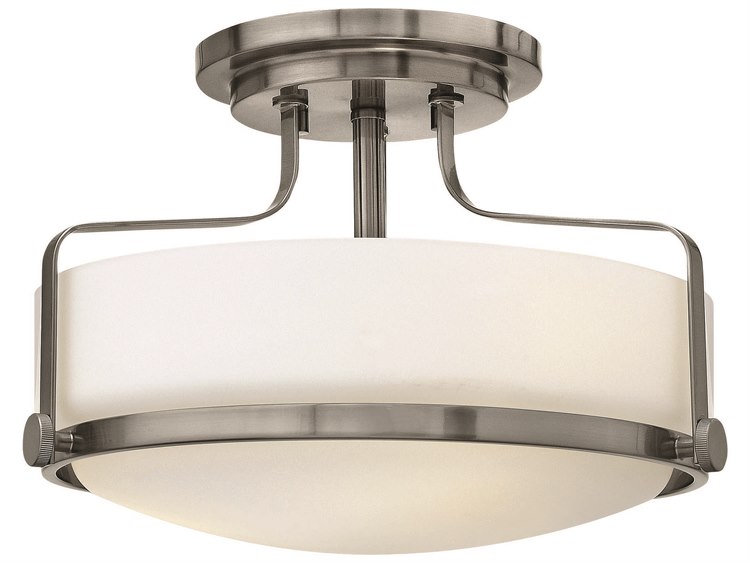 Hinkley Harper 3-Light Brushed Nickel Glass Drum Semi Flush Mount