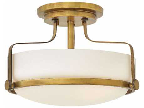 Hinkley Harper 3-Light Heritage Brass Glass Drum Semi Flush Mount