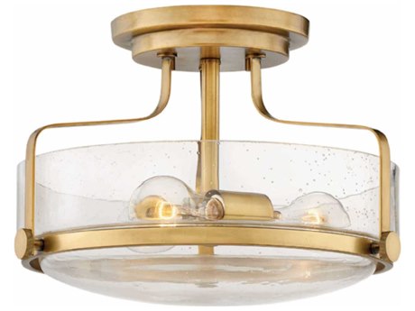 Hinkley Harper 3-Light Heritage Brass Clear Glass Drum Semi Flush Mount