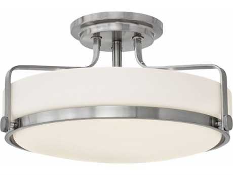 Hinkley Harper 3-Light Brushed Nickel Glass Drum Semi Flush Mount