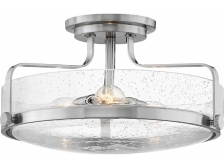 Hinkley Harper 3-Light Brushed Nickel Clear Glass Drum Semi Flush Mount