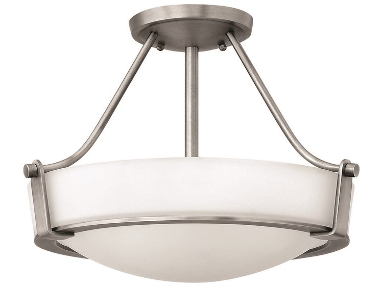 Hinkley Hathaway 3-Light Antique Nickel Glass Drum Semi Flush Mount
