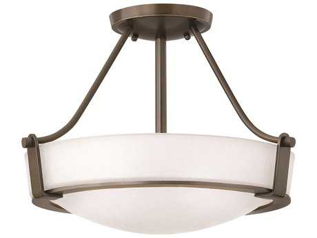Hinkley Hathaway 3-Light Olde Bronze Glass Drum Semi Flush Mount