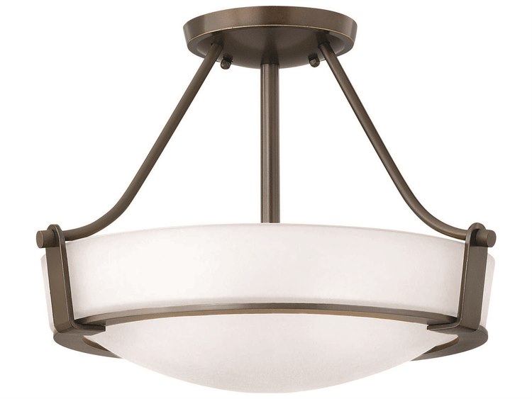 Hinkley Hathaway 3-Light Olde Bronze Glass Drum Semi Flush Mount