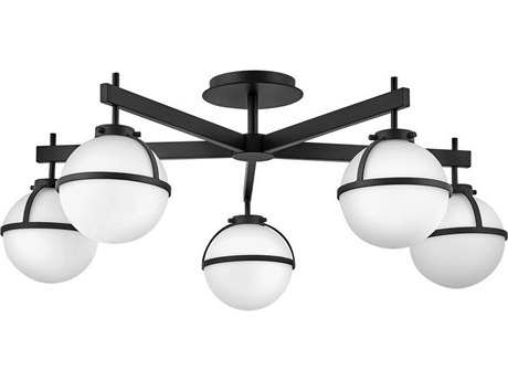 Hinkley Hollis 5-Light Black Glass LED Globe Semi Flush Mount