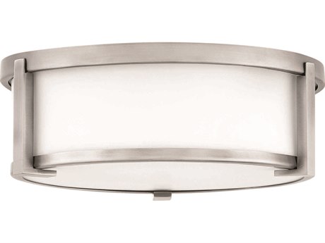 Hinkley Lowell 2-Light Antique Nickel Glass Drum Flush Mount
