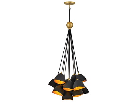 Hinkley Nula 15-Light Shell Black Gold Leaf Bell Pendant