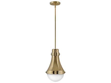Hinkley Oliver 1-Light Bright Brass Glass Bell Dome Mini Pendant