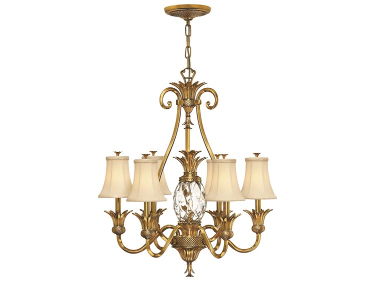 Hinkley Plantation 7-Light Burnished Brass Glass Empire Chandelier