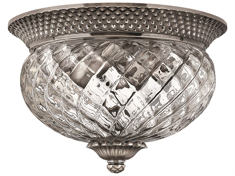 Hinkley Plantation 2-Light Polished Antique Nickel Glass Dome Flush Mount