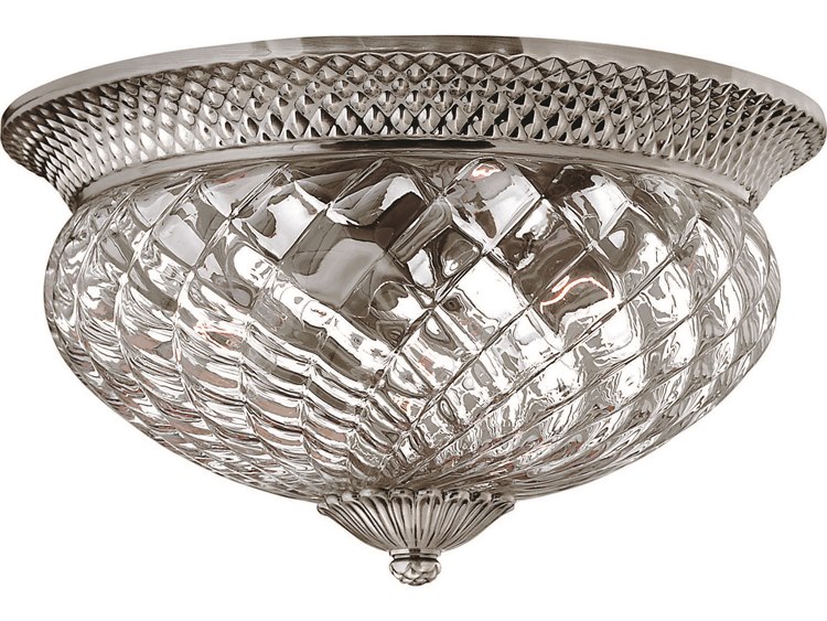 Hinkley Plantation 16" 3-Light Polished Antique Nickel Glass Dome Flush Mount