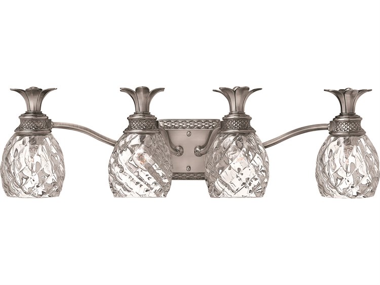 Hinkley Plantation 4-Light Polished Antique Nickel Glass Vanity Light
