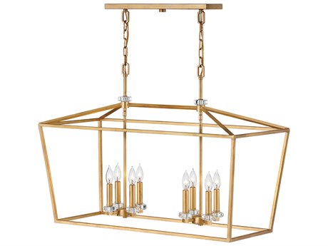 Hinkley Stinson 8-Light Distressed Brass Crystal Island Pendant