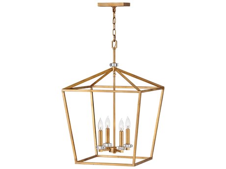 Hinkley Stinson 4-Light Distressed Brass Crystal Candelabra Chandelier