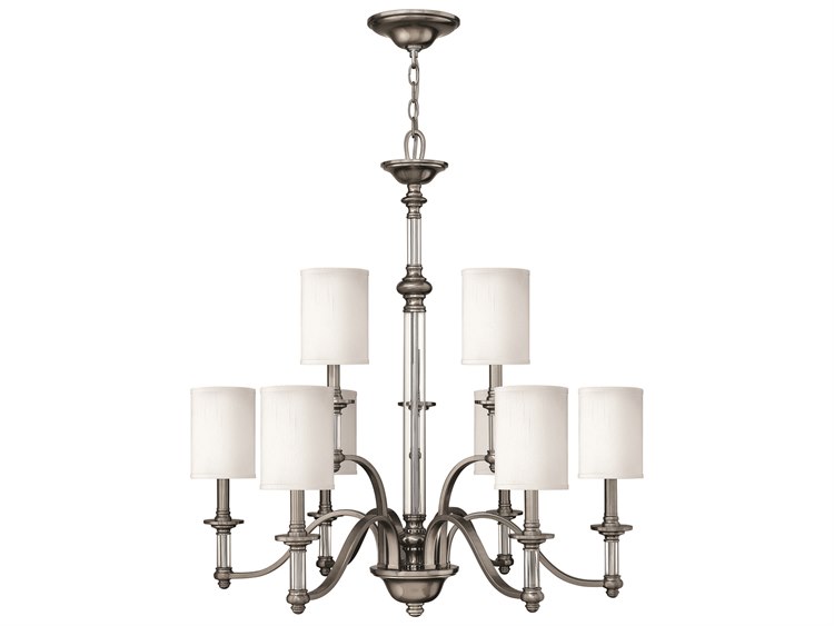 Hinkley Sussex 9-Light Brushed Nickel Cylinder Tiered Chandelier