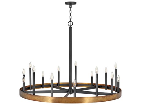 Hinkley Wells 15-Light Weathered Brass Black Candelabra Round Chandelier