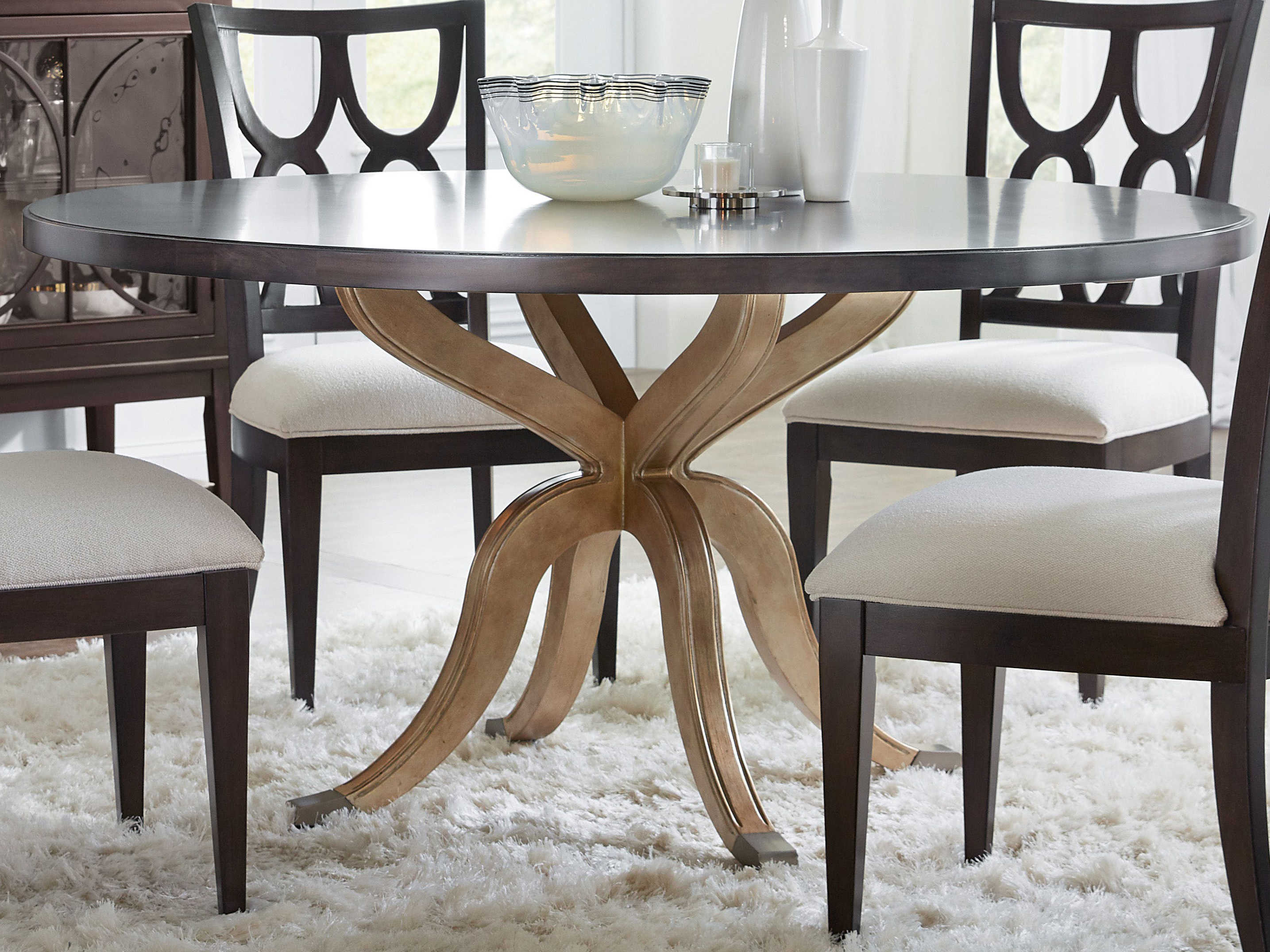Hooker Furniture Dark Wood / Gold 60'' Wide Round Curvee Dining Table