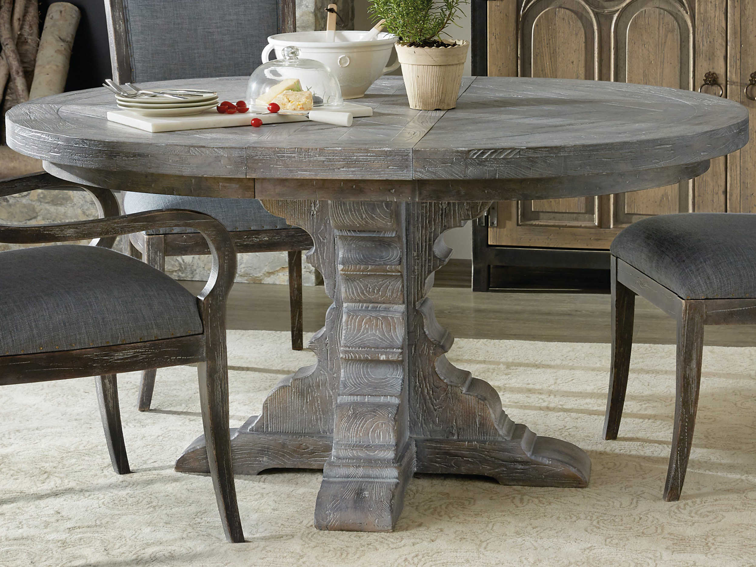 gray wood round table