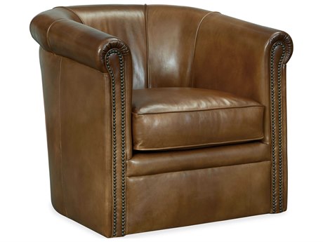 Hooker Furniture Axton Swivel Brown Leather Accent Chair