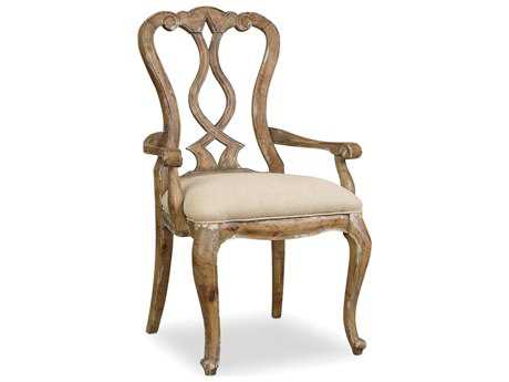 Hooker Furniture Chatelet Rubberwood Beige Upholstered Arm Dining Chair