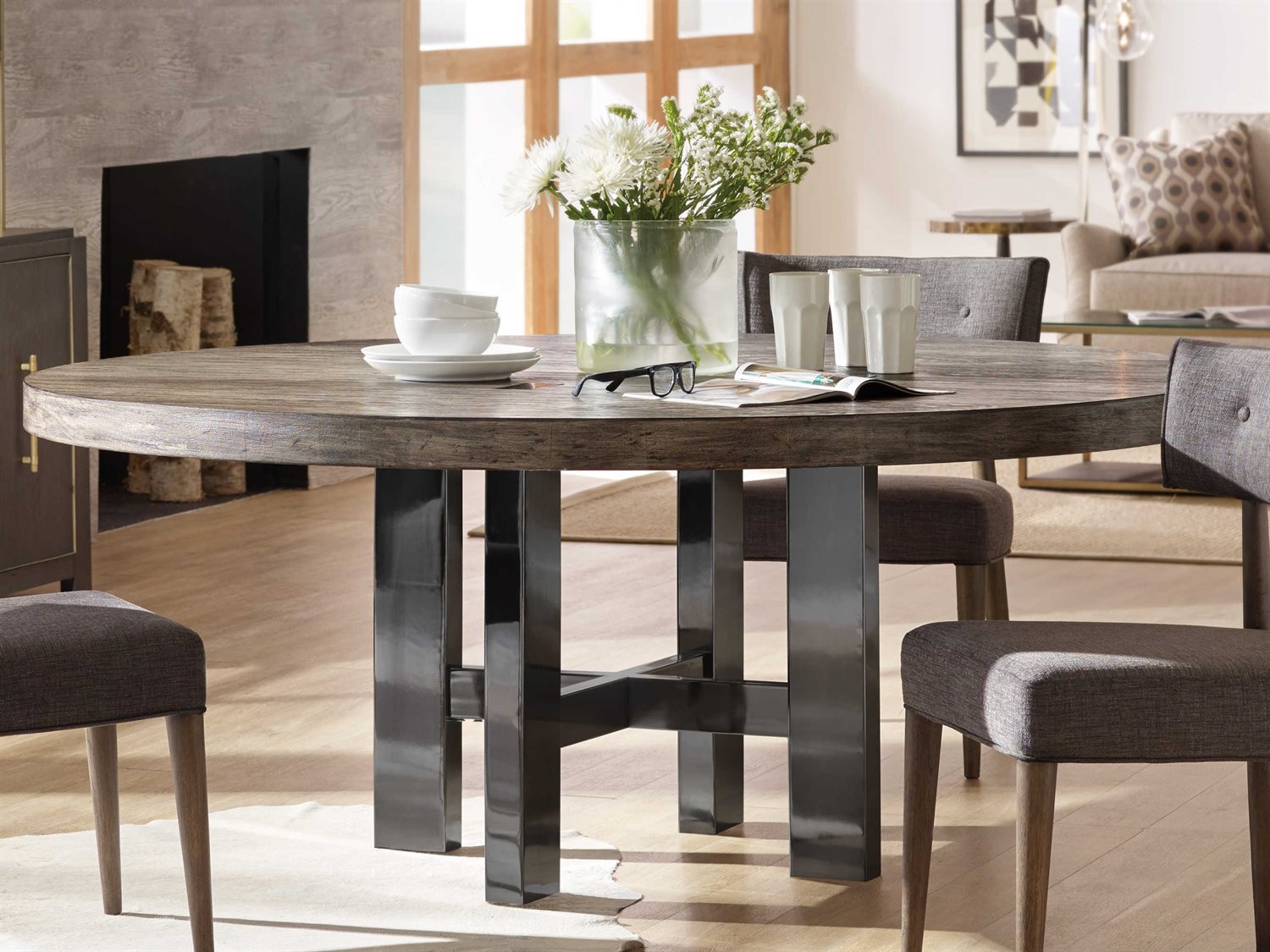 Hooker Furniture Curata Medium Greige With Black Nickel 72 Wide Round Dining Table HOO160075211MWD