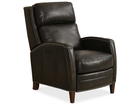Hooker Furniture Declan Manual Push Back Brindisi Trinita Dark Wood Brown Leather Recliner