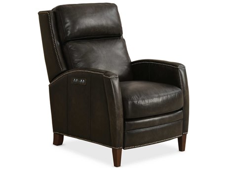 Hooker Furniture Declan Power Brindisi Trinita Dark Wood Black Leather Recliner with Headrest