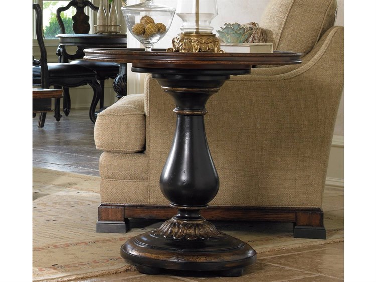 Furniture Grandover Black With Gold 28 Wide Round Pedestal End Table