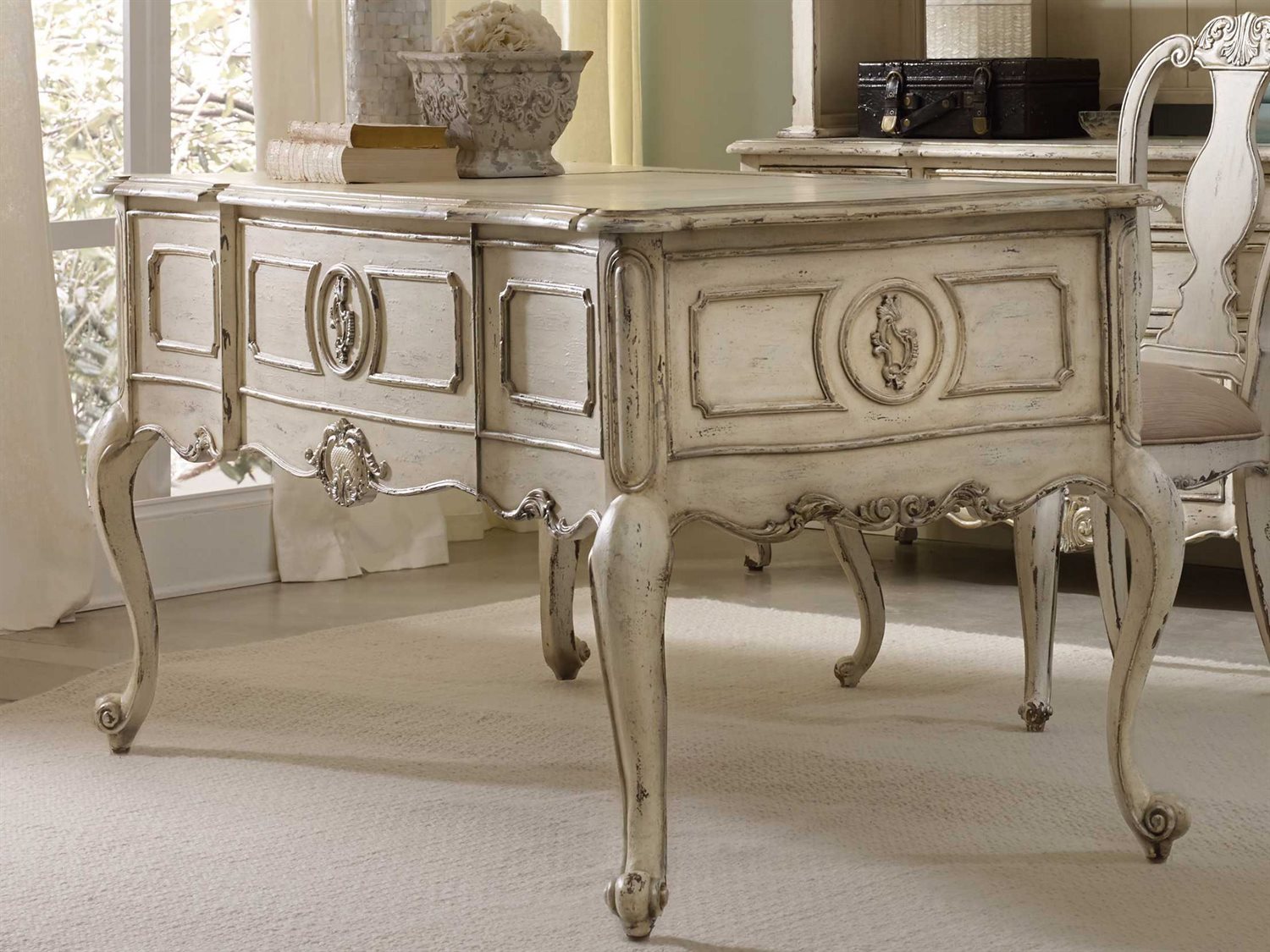 Furniture La Maison Du Travial Off White With Antique Rub Gray 62 L X 32 W Rectangular Writing Desk