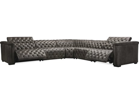 Hooker Furniture Savion Grandier 5-Piece Gray Leather Sectional Sofa with 2 Power Recline & Headrest