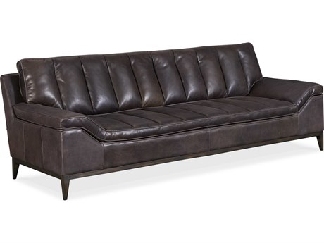 Hooker Furniture Kandor Dark Wood Gray Leather Sofa