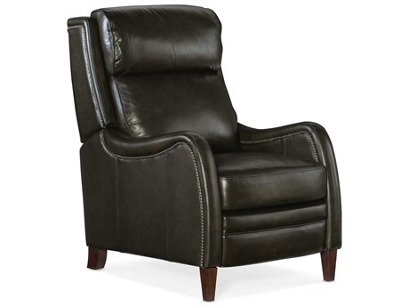 Hooker Furniture Stark Manual Push Back Brindisi Trinita Dark Wood Black Leather Recliner